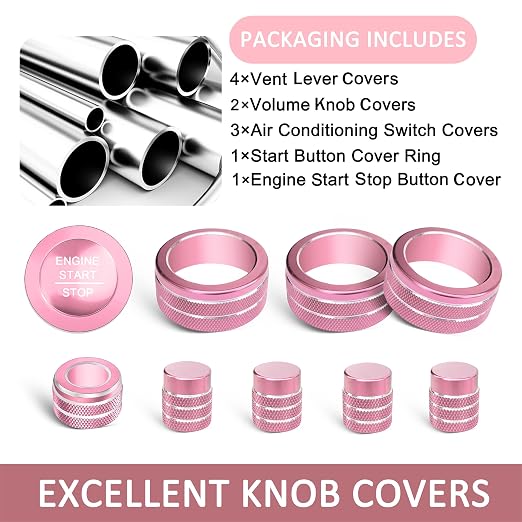 for Honda Civic Accessories 2026 2025 2022-2024 for CRV 2026 2025 2024 2023 for Acura Integra 2025 2024 2023 AC Air Conditioner Knob, Air Vent, Radio, Push Start Button Knob Cover Ring 10Pcs (Pink)