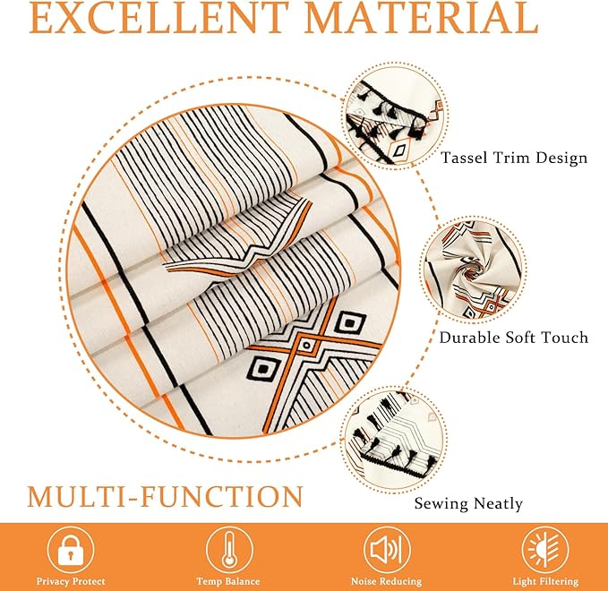 ColorBird Boho Curtains 2 Panels 84 Inches Length Orange Patterned Window Treatment Striped Geometric Aztec Western Curtain & Drapes for Living Bedroom Dining Room Boho Chic Deco