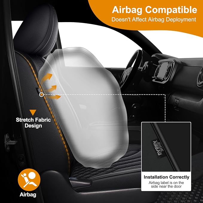 IKABEVEM Fit for Toyota Tacoma Seat Covers 2026 2025 2024 4th Gen Front | Faux Leather SR5 TRD Sport TRD Off-Road SR Double Crew Cab(Front Pair Only)