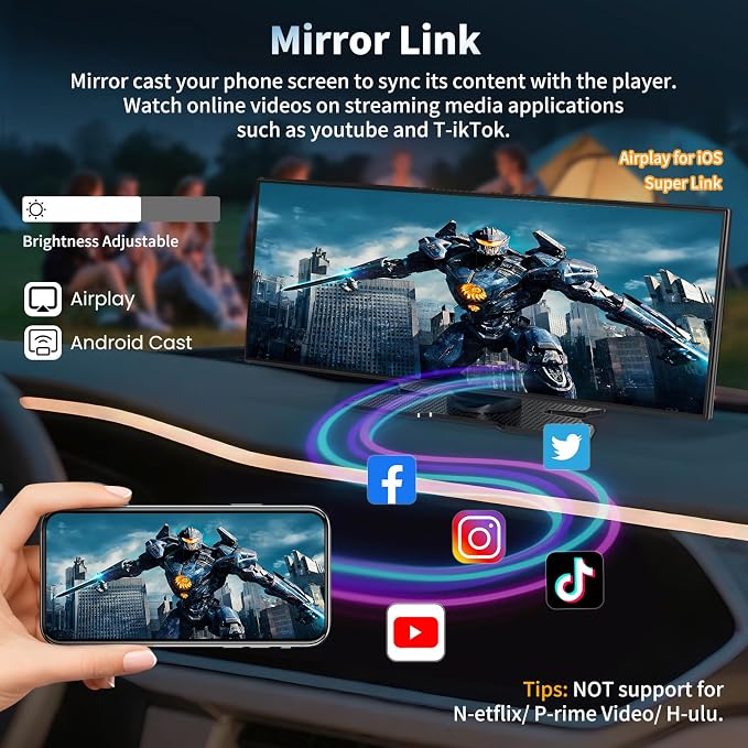 Wireless A-pple Carplay Screen for Car, Largest 11.5'' Carplay & Android Auto Car Stereo Touchscreen with 4K Dash Cam and 1080P Backup Camera,Voice Control/GPS Navigation/Mirror Link/Bluetooth/AUX/FM