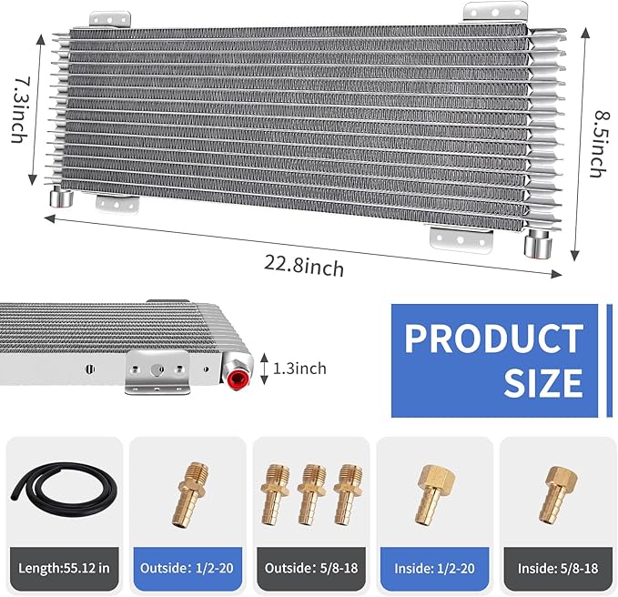 40k Transmission Oil Cooler LPD47391, Heavy Duty 40,000 GVW Max, Low Pressure Drop, Compatible with Tru-Cool,Includes Mounting Hardware-Ideal for Heavy Vehicles,40,000 GVW transmission cooler (Silver)
