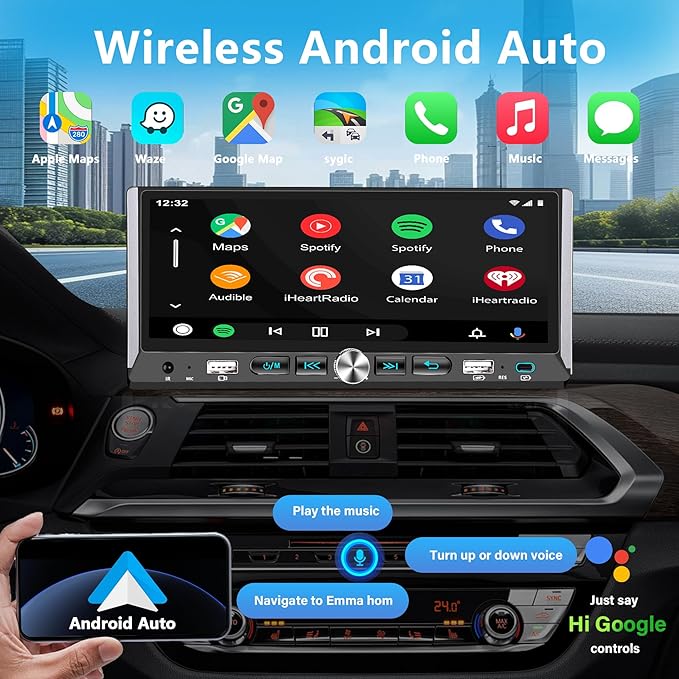 Single Din Car Stereo with Wireless Apple Carplay Android Auto, Car Stereo with 6.9'' Touchscreen Radio,Car Bluetooth Radio,Type-C/Dual USB with Backup Camera,Car MP5