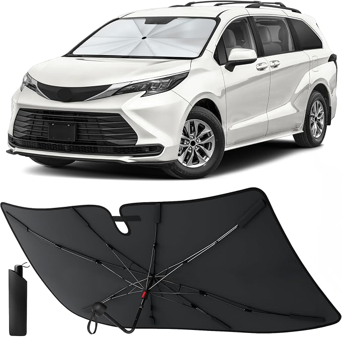 EcoNour Foldable Windshield Sun Shade Window Tint Fit for 2021-2024 2025 2026 Toyota Sienna Mini Van Sunshade, Front Car Window Shades Sun Visor, UV Protection, Heat Blocker, Car Accessories