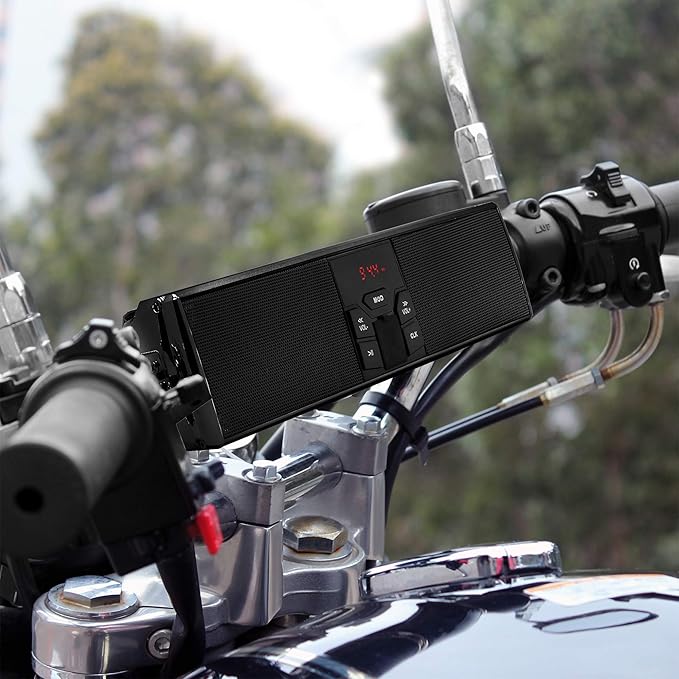 GoHawk Motorcycle Speakers Bluetooth - Built-in Amplifier Waterproof Radio Audio System, AUX/FM Radio/USB MP3 Player with LED Lights for Harley, Dirt Bike, UTV, ATV
