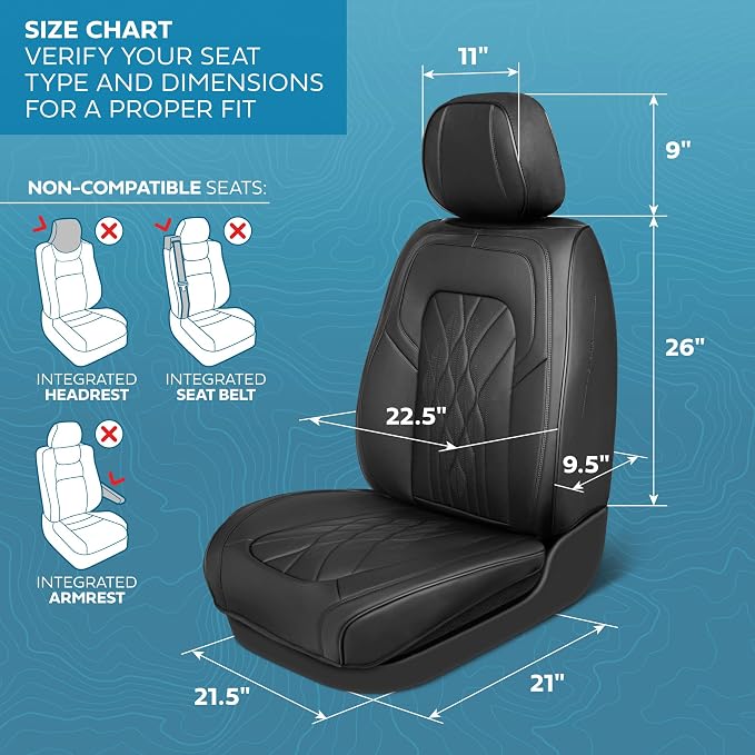 MotorBox Haven Series Napa Leather Seat Covers for Cars, Front Seat Covers, Mosaic Stitch Edition - Soft PU Leather Black Car Seat Covers for Cars Trucks SUVs, Front Seats Only