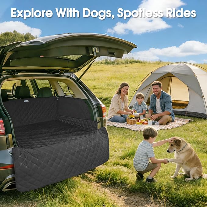 ALLANSING Extra Long SUV Cargo Liner for Dogs - Heavy-Duty 900D Oxford Waterproof Pet Cargo Protector with All-Round Protection & TPU Suction Cups, Fits Full-Size SUVs and Minivans