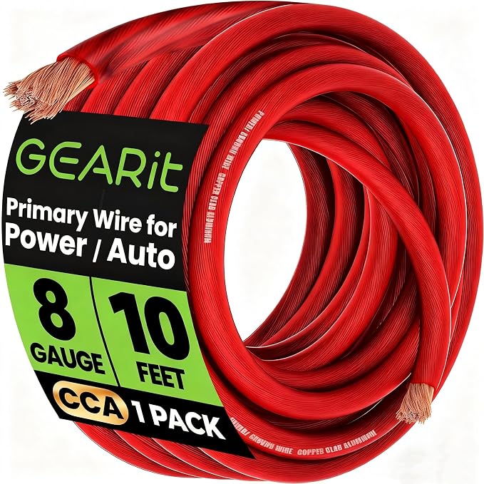 GEARit 8 Gauge Wire 10 ft Red, 8 AWG Battery Cable CCA, Copper-Clad Aluminum Power Cable for Car Audio Amp, Automotive, RV