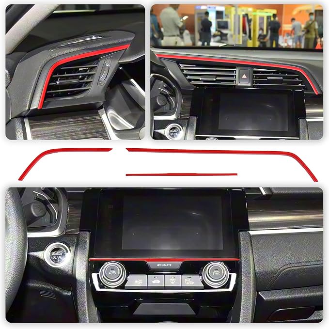 Interior Trim Kit for Honda 10th Civic 2016-2021 Red Instrument Central Control Gear Shift Panel Cover Trim