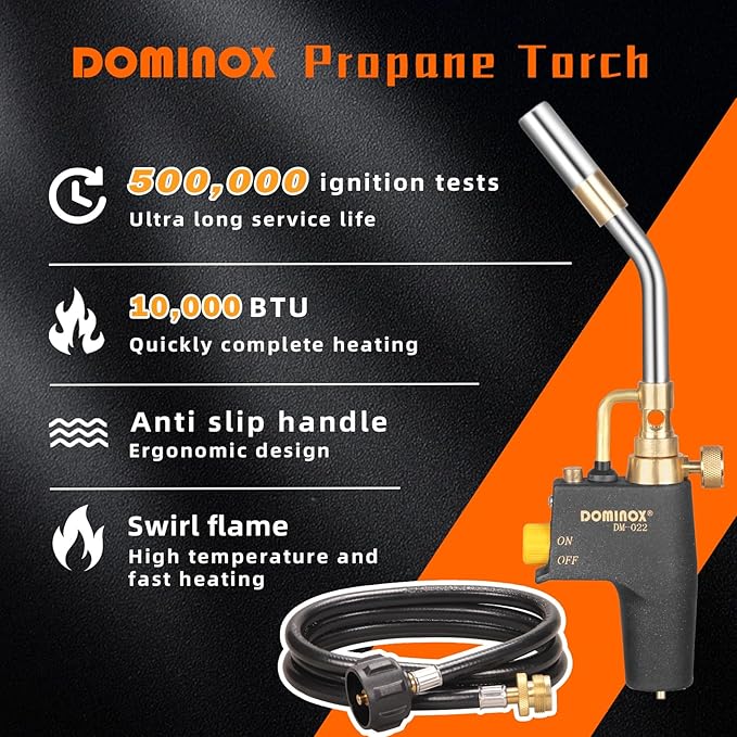 DOMINOX Propane Torch Head with 5FT Hose, High Intensity Trigger Start Gas Torch, Propane Torch Kit for Propane, Map and Mapp Gas, Soldering Torch Kit (Not Included Gas Tank)