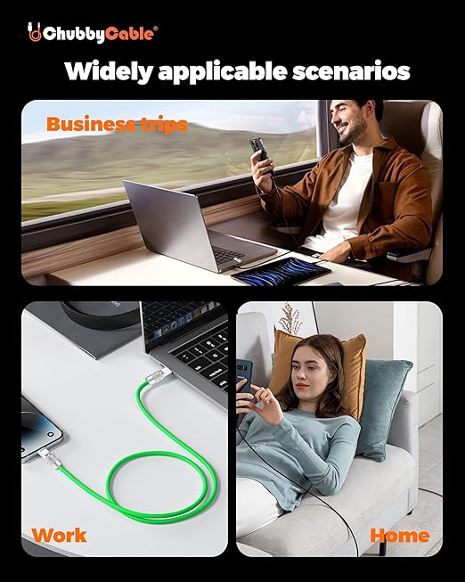 chubbycable Couple Chubby 2 Pack 240W USB C Cable Extra Thick Silicone Fast Charging Cable Compatible with iPhone 17-15 Series iPad Galaxy Series, Green+Yellow, Type-C to Type-C, 3.3FT