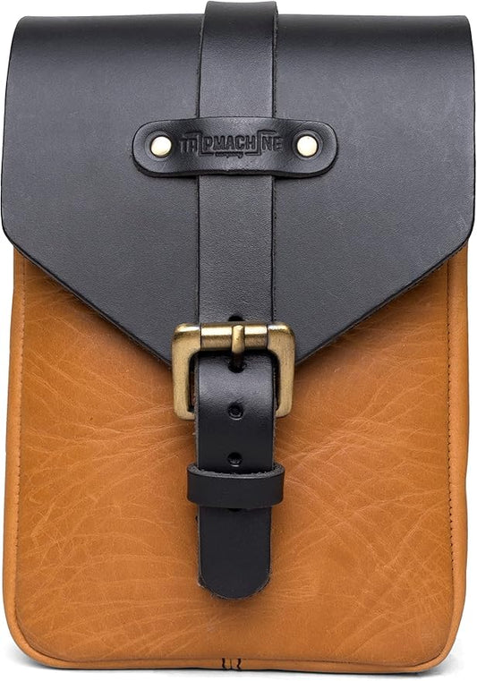Trip Machine Company Genuine Leather Motorcycle Magnetic Fuel Tank Pouch to Carry All Your Riding Essentials (Vintage Tan)