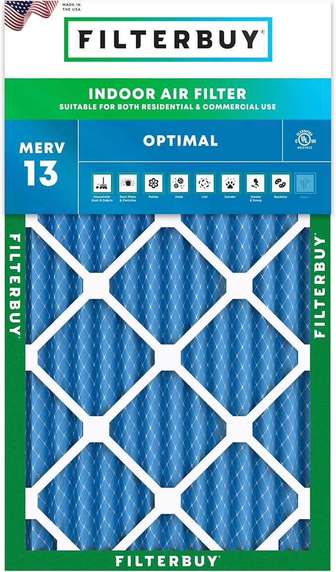 Filterbuy 14x30x2 Air Filter MERV 13 Optimal Smoke & Allergy Defense (1-Pack), Electrostatic Pleated HVAC AC Furnace Filters Replacement (Actual Size: 13.50 x 29.50 x 1.75)
