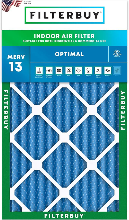 Filterbuy 14x30x2 Air Filter MERV 13 Optimal Smoke & Allergy Defense (1-Pack), Electrostatic Pleated HVAC AC Furnace Filters Replacement (Actual Size: 13.50 x 29.50 x 1.75)