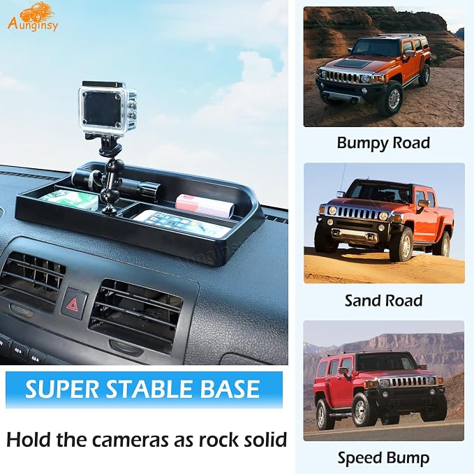 Aunginsy Center Console Dashboard Storage Organizer Tray with Dash Cam Mount Holder Compatible with Hummer H3 2005-2009, Car Cameras Bracket for Go pro/Action Camera Video Record Accessories