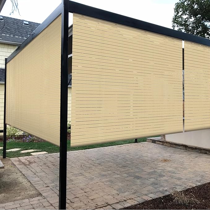 Coarbor Outdoor Roll up Shades Blinds for Pergola Porch Balcony Deck Roller Shade Screen 4'W x 10.5'L Hollow Out Beige