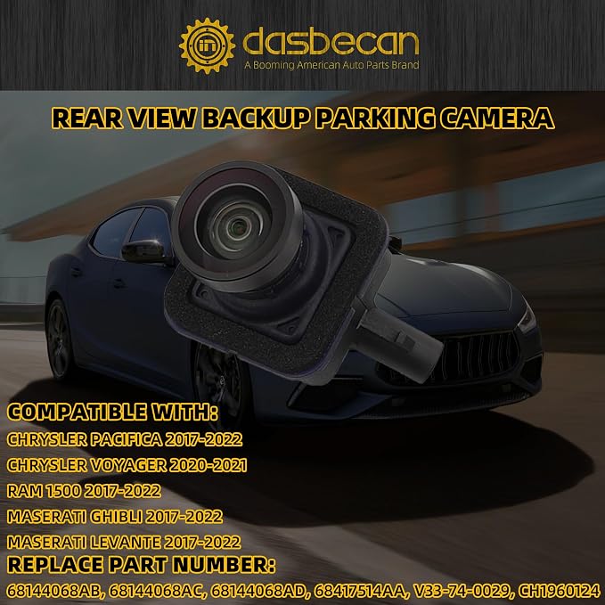 Dasbecan 68144068AC Upgraded Front & Rear Backup Camera with Side Surround View Compatible with Chrysler Pacifica Voyager Ram 1500 Maserati Ghibli Levante 2017-2022 Replaces# 68144068AB 68144068AD