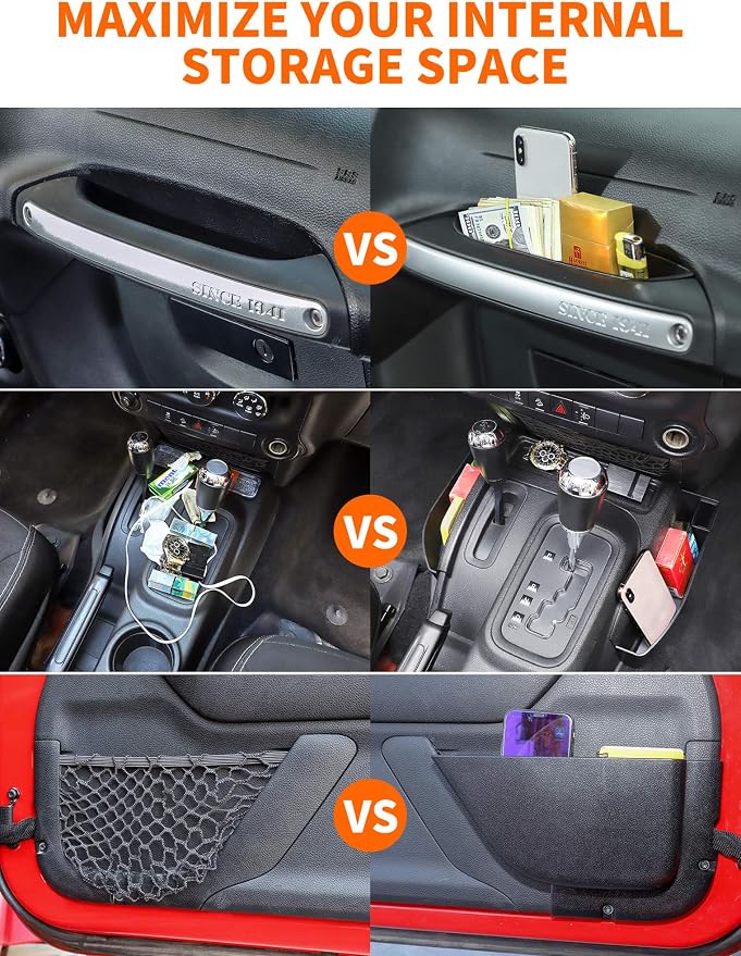 Savadicar 3 Pack Center Console Organizer, Interior Storage Accessories for 2011-2018 Jeep Wrangler JK JKU, Maximize in-car Space with ABS Storage Kits, Black