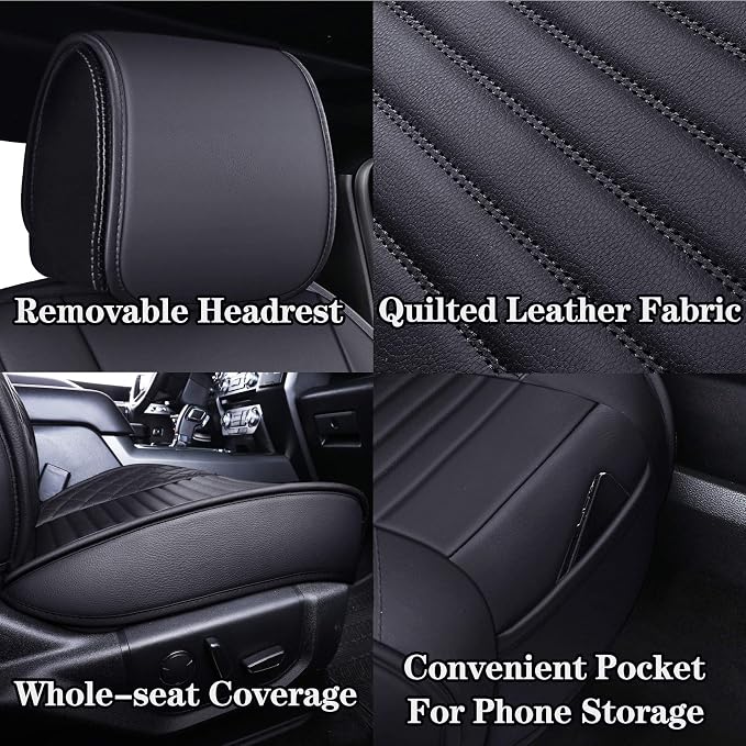 Aierxuan 2 Front Seat Covers for 2009-2026 Ford F150 Truck Seat Covers Waterproof Leather Seat Protectors Custom Fit for 2017-2026 F250 F350 F450(2 PCS Front, Black)
