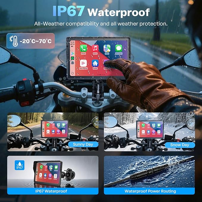 WonVon 5 Inch Motorcycle Carplay GPS Navigation System with Apple Carplay and Android Auto Portable Screen with Dual Bluetooth, Navigation, Siri, Google Assistant
