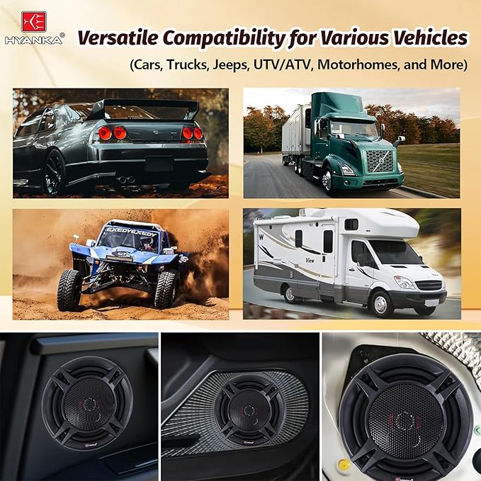 H YANKA ECS-65M 6.5" Car Door Speakers, 350W Peak Power, 2-Way Coaxial Full-Range Stereo, Clear Sound, Low Distortion, with Install Kit, Ideal for Cars, Trucks, Jeeps (1 Pair)