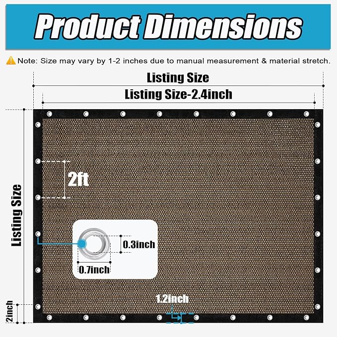 Amagenix 90% Sun Shade Cloth with Grommets, 10' x 16' Pergola Replacement Shade Cover Canopy Privacy Screen for Outdoor Patio Garden, Mocha (We Customized)