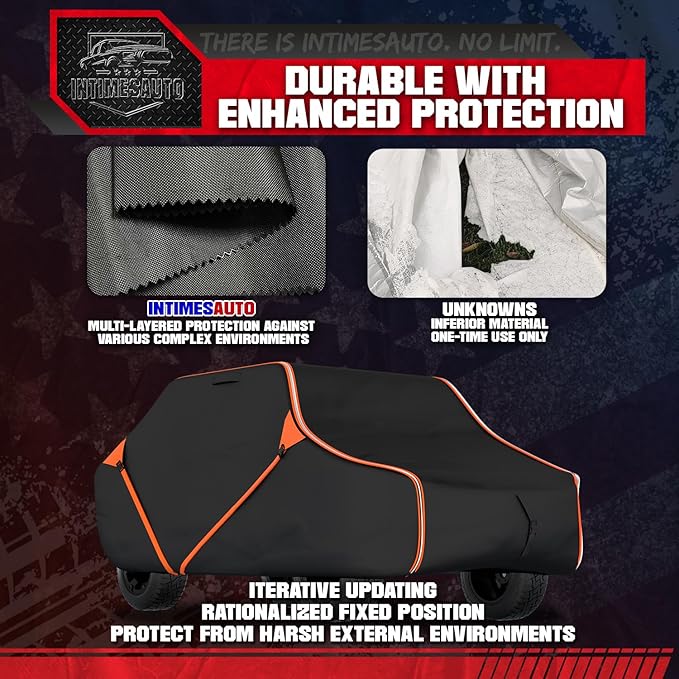 153 Inch UTV Cover for Polaris Ranger Crew RZR General 4, Can-Am Defender Maverick Commander Max, Yamaha Wolverine Viking, Kawasaki Mule Pro, Black 600D Cover Protection for 4-6 Seater UTV