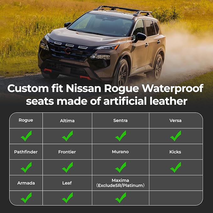 Car Seat Covers Fit for Nissan Rogue Altima Sentra Versa: Faux Leather Front Seat Covers Waterproof Automotive Seat Protector(2 Seats Black)