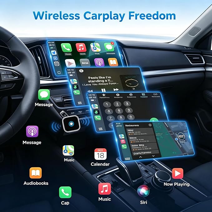 Ultra Mini Wireless CarPlay Adapter for iPhone & Android Auto, 2-in-1 Wired to Wireless CarPlay Dongle,One-Click Switch, 5s Auto Reconnect, 5.8GHz WiFi+BT5.4, Compatible with iOS10+& Android10+,silver