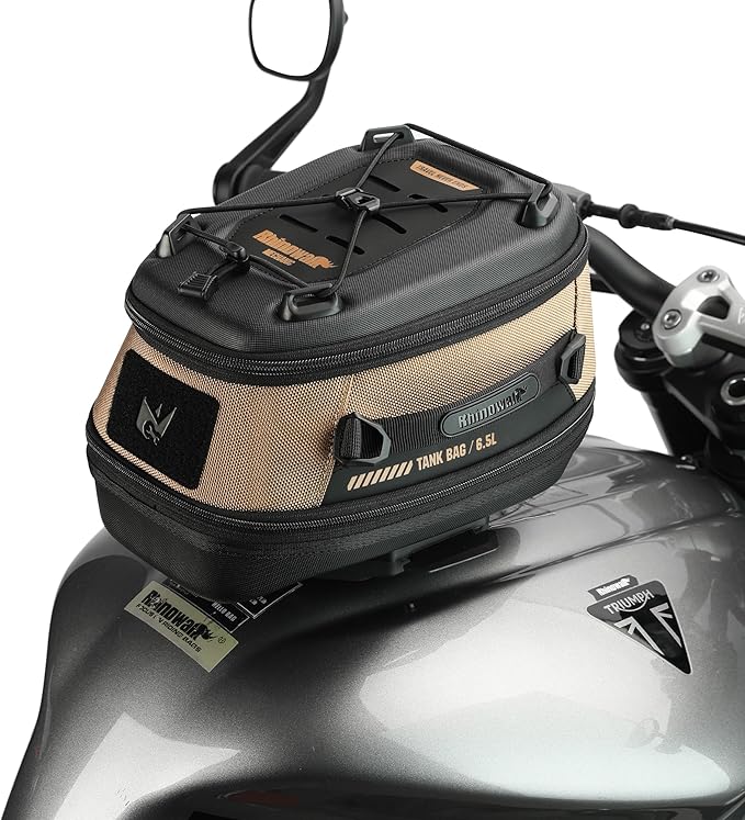 Motorcycle Tank Bag Magnetic Quick Release 5–6.5L Expandable Motorbike Fuel Tank Bag with Lock, Waterproof Storage Backpack with Rain Cover (Brown)