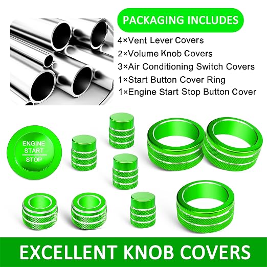 Knob Covers for Honda Civic Accessories 2026 2025 2022-2024 for CRV 2026 2025 2024 2023 for Acura Integra 2025 2024 2023 AC Knob, Air Vent, Audio Control, Push Start Button Cover Ring 11Pcs (Green)
