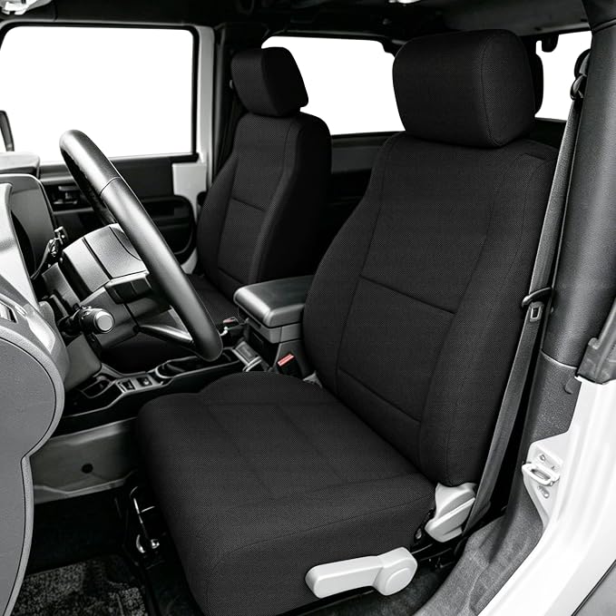 Custom Seat Covers for Jeep Wrangler Unlimited 4-Door 2008 2009 2010 Heavy Duty Cloth Protector Interior Accessories，Waterproof & Machine Washable, Foam Padded - Black（Front）
