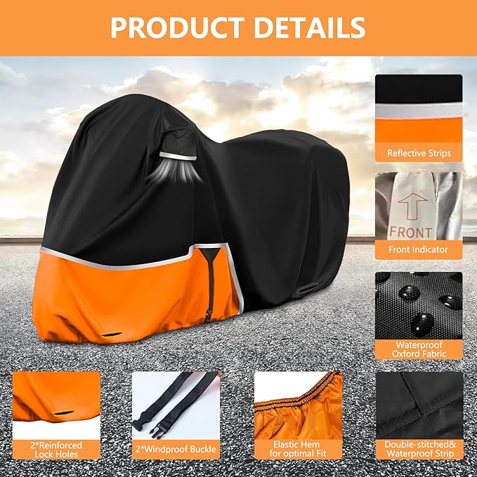 Scooter Waterproof Motorcycle Cover, 420D Heavy Duty Scooter Cover for Honda Models, Ruckus, Super Cub, Yamaha Zuma 125, Vespa, Metropolitan, Dio and ADV150, Indoor&Outdoor Motorcycle Cover