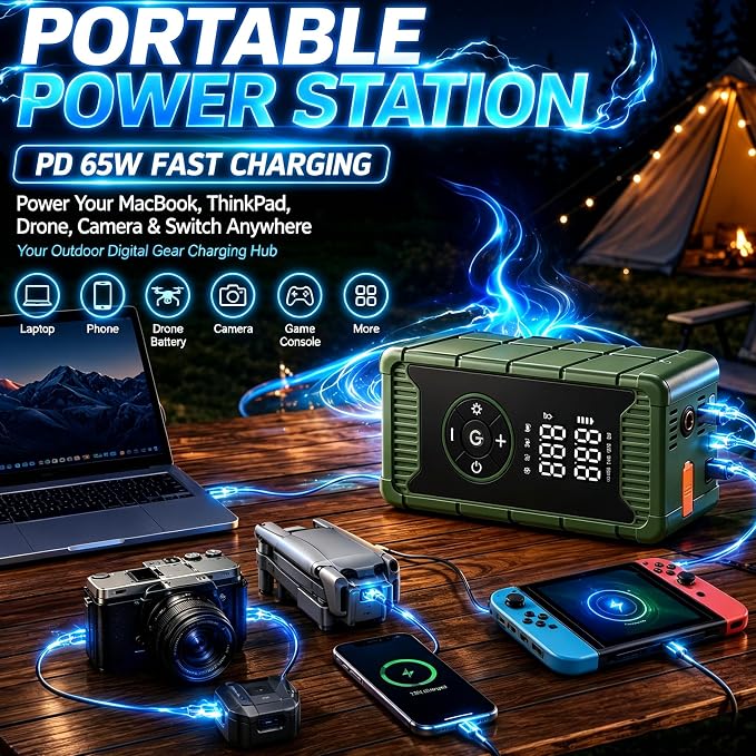 8000A Jump Starter with Air Compressor, Portable Tire Inflator and Battery Jumper, German-Tech Fast Charging Power Bank for Car Owner, Camping, Road Trips Emergency Preparedness Gift