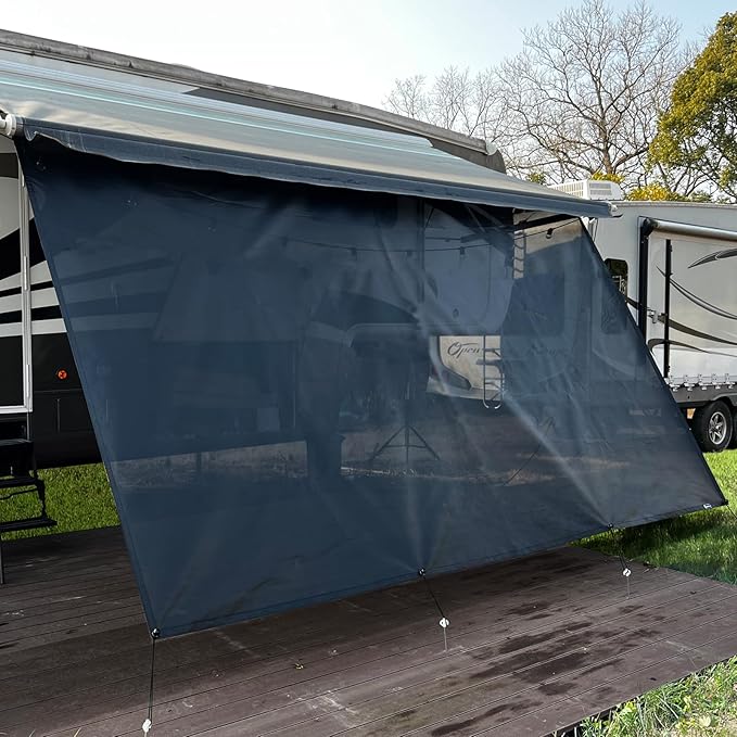 RV Awning Shade Screen Without Zipper 8'x19'3'',Black Mesh RV Awning Sun Shade Screen,Universal Trailer Camper RV Awning Screen with Complete Kit,Significantly Improves Shadow and Privacy