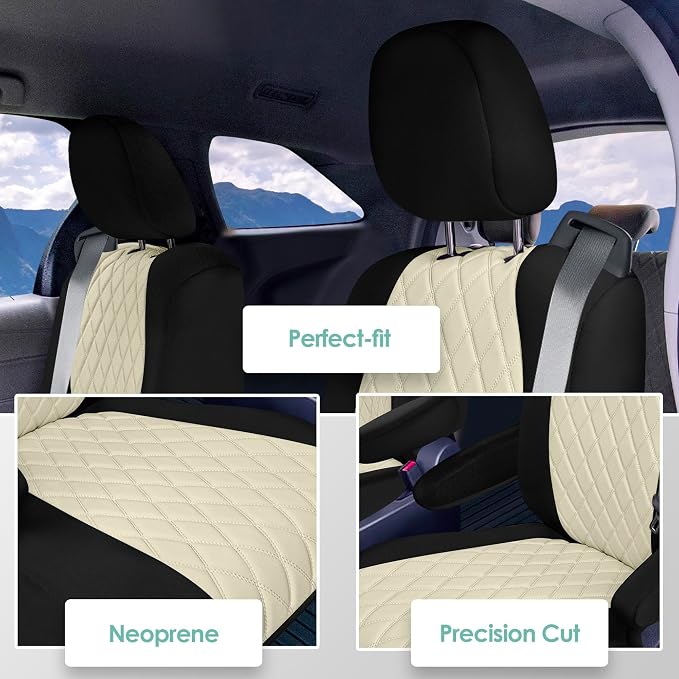 FH Group Custom Fit Car Seat Covers Specifically Made for Toyota Sienna 2021-2024, Beige Ultraflex Neoprene 2nd Row Set Automotive Seat Covers, 7 Seater SUV Seat Covers, Toyota Accessories