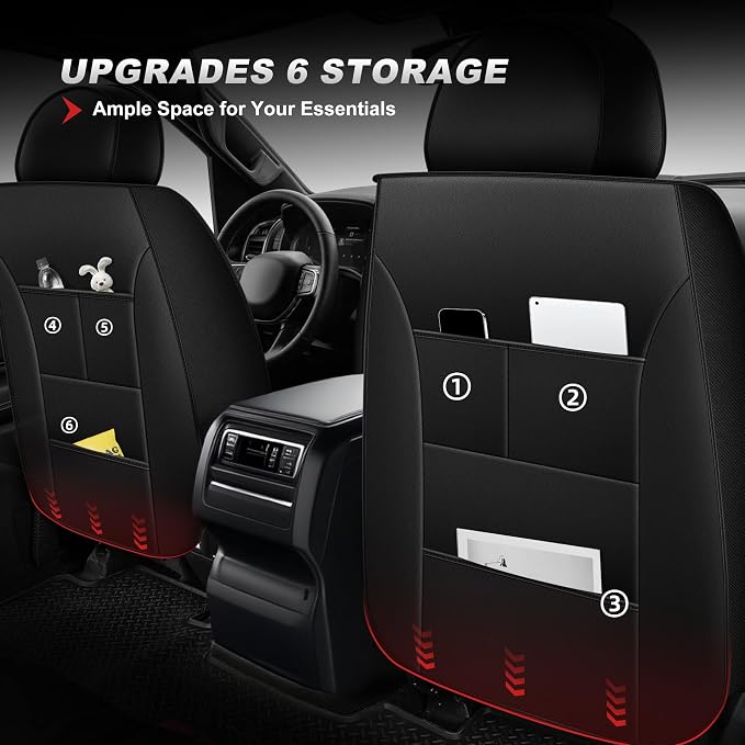TTX for Dodge RAM 1500 2500 3500 2012-2025 2026 Seat Covers - Seat Cushion Cover with Durable Faux Leather and Curved Bench(Full Set/Black)