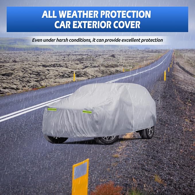 6 Layers SUV Car Cover Waterproof All Weather for Automobiles, Size A5 with Zipper & Cotton Universal Fit for Buick Encore, Chevrolet Trax, Ford Escape (Up to 181inch), Silver