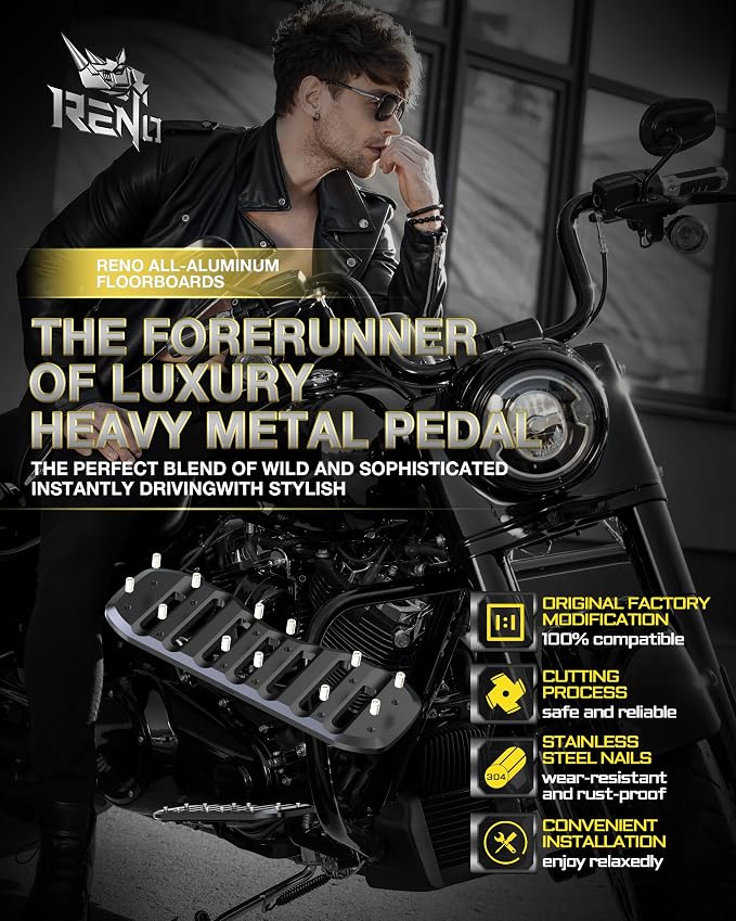 RENO Motorcycle Floorboards, Passenger+Driver Touring Footboard Combo Wide Foot Pegs Board Pedal Stretched Compatible with Electra Street Glide Road King Ultra Limited Trike Softail (Aluminum, Black)