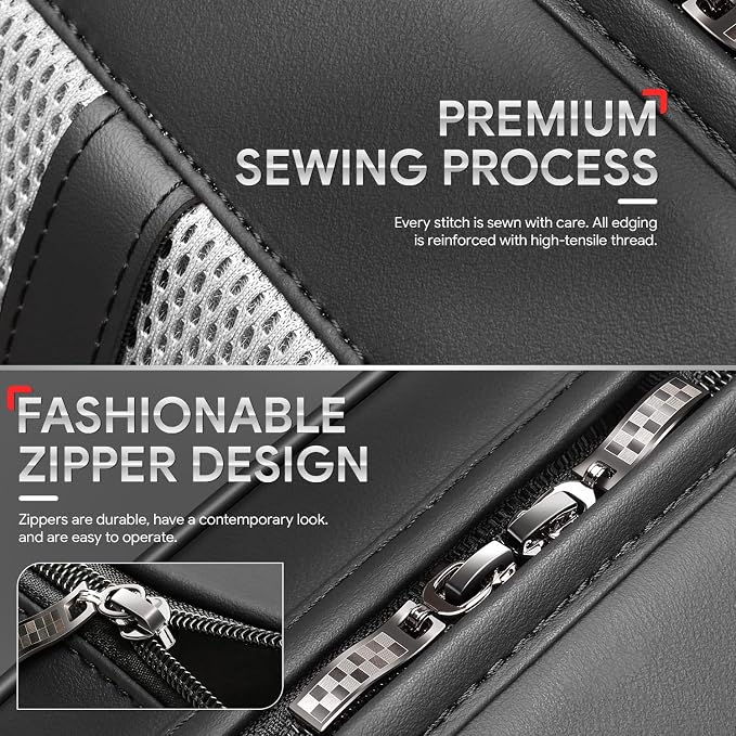 Sport Series Leatherette Front Row Set Seat Covers Universal for Cars Trucks SUV, Grey/Black, CA-SC-Sport-F-GY