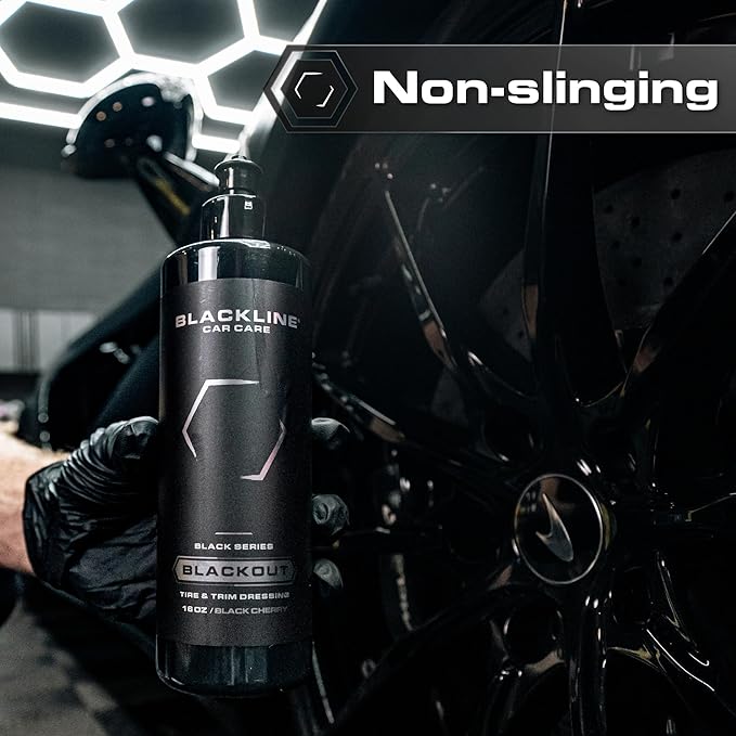 Blackline Car Care - Blackout Trim & Tire Dressing - Best Tire Shine No Sling Formula - Water Based Protection for Car Tires & Trim - Safe for Cars, Trucks, SUVs & More - 16 fl oz (Pack of 4)