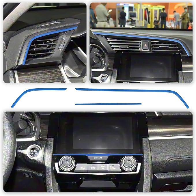 Interior Trim Kit for Honda 10th Civic 2016-2021 Blue Instrument Central Control Gear Shift Panel Cover Trim