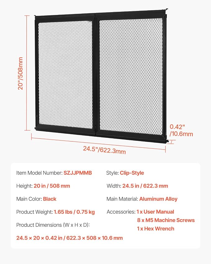 VEVOR RV Screen Door Protector, 24.5 x 20 inch Door Grille, Easy to Install and Disassemble, Reinforced Breathable Protective Mesh, Aluminum Alloy Camper RV Entry Protector for Pet Protection, Black