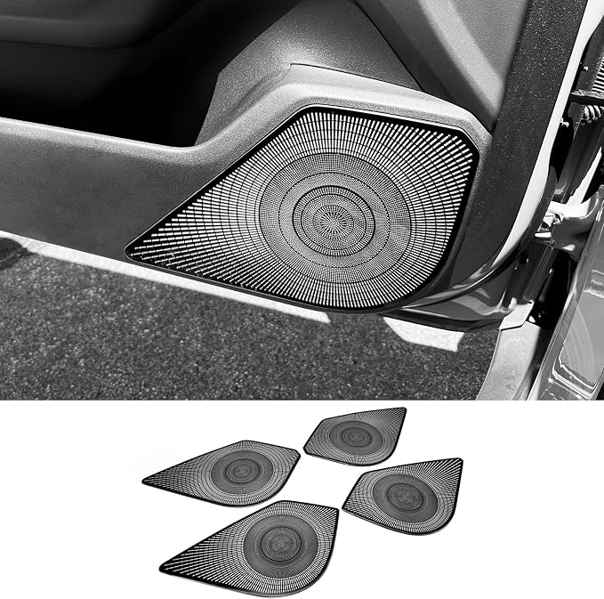 Stainless Steel Chrome Car Interior Door Speaker Cover Trim Speaker Frame Protective Sticker Compatible with Kia K4 2025 2026 Accessories (Black Style)