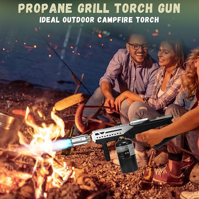 Powerful Propane Grill Torch Gun – Cooking Torch – Flame Thrower Blow Torch Gun – Adjustable Flamethrower for BBQ, Camping, Campfire, Weilding, Searing Steak, Weeding(Tank Not Included)