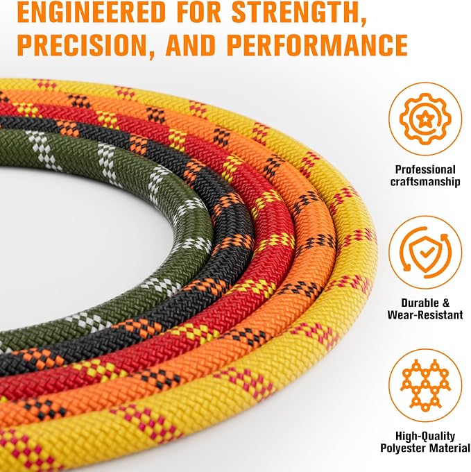 Double Braided Arborist Rigging Rope - 1/2 in X 150 ft 48 Strands Rappelling Outdoor Pulling Heavy Duty Polyester Bull Rope for Swing Tree Work Camping Rescue Hiking - Black