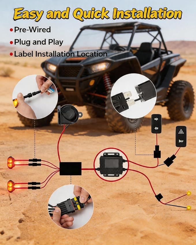 UTV Turn Signal Kit with 110DB Horn ATV Street Legal Kit | Plug and Play UTV ATV Blinker with Rocker Switch, Street Legal Kit Compatible with Polaris, Can Am, CFMOTO, Arctic Cat-4
