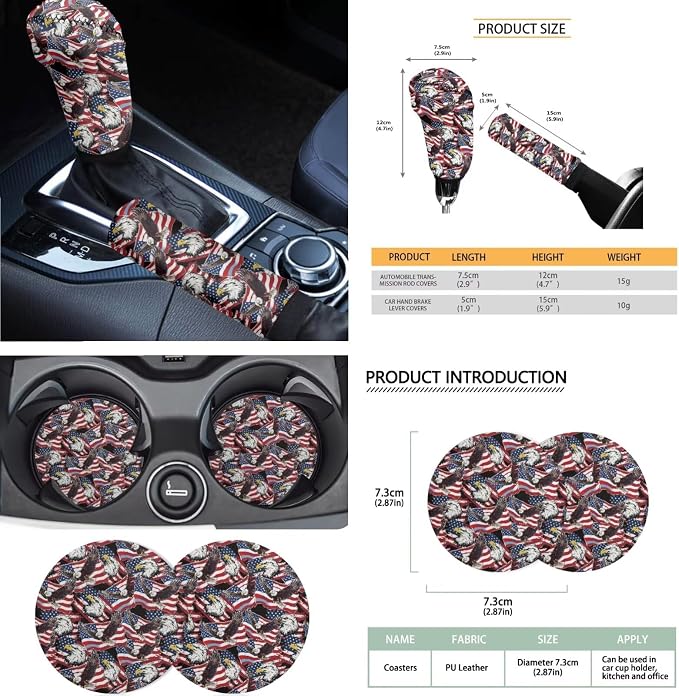 250 Years Full Set Car Seat Covers American Flag Eagle Print Car Front and Rear Seat Covers with Interior Decor Accessories for Truck Sedan SUV, Easy to Install