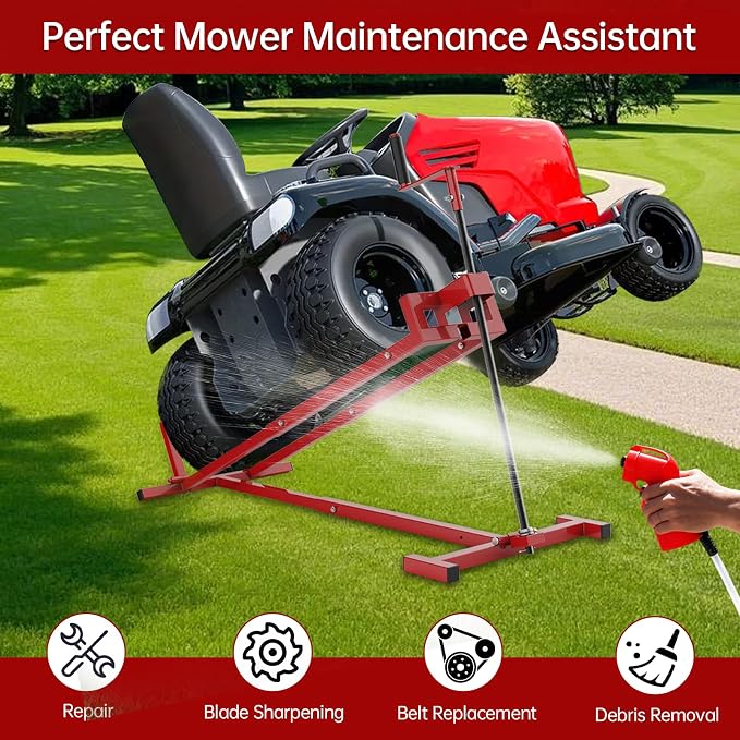 Lawn Mower Lift Jack, Telescopic Maintenance Jack for Riding Lawn Mowers, Zero Turn Mowers and Garden Tractors, Foldable Easy Lift with Crank Handle and Power Tool Handle, 880 Lbs Weight Capacity