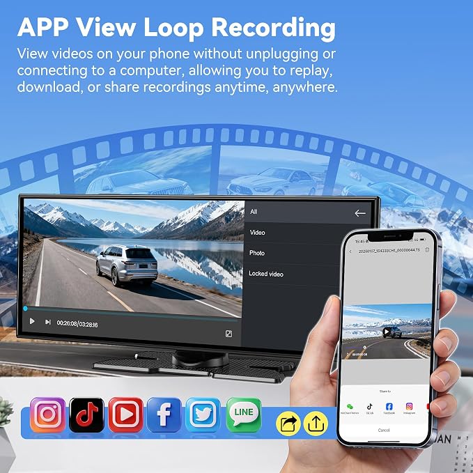 11.5" Extra Large Wireless Apple CarPlay Screen for Car, 4K Portable Car Play Screen & Android Auto HD Touch Screen, Dash Cam Front and Rear, App Control, Mirror Link, Voice Control, GPS, Bluetooth