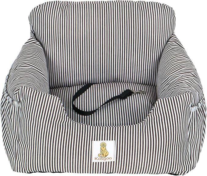 Dog Car Seat for Small Dogs, Puppy Booster Seat with Washable Pet Bed, Safety Leash and Storage Pocket, Non Slip Base Travel Seat for Car SUV Home Use, Brown